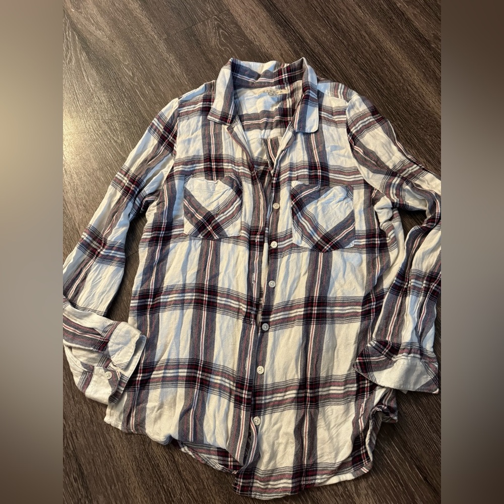 Harper Plaid Button Down Shirt - White and Blue
